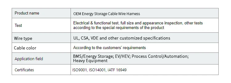 Custom Wire Harness Energy Storage Cable Assembly